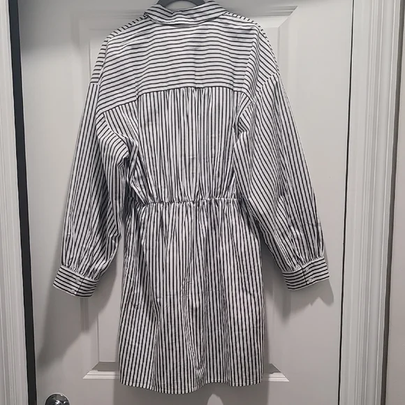 Express Black and White Striped Long Sleeve Mini Shirt Dress - Picture 4 of 6